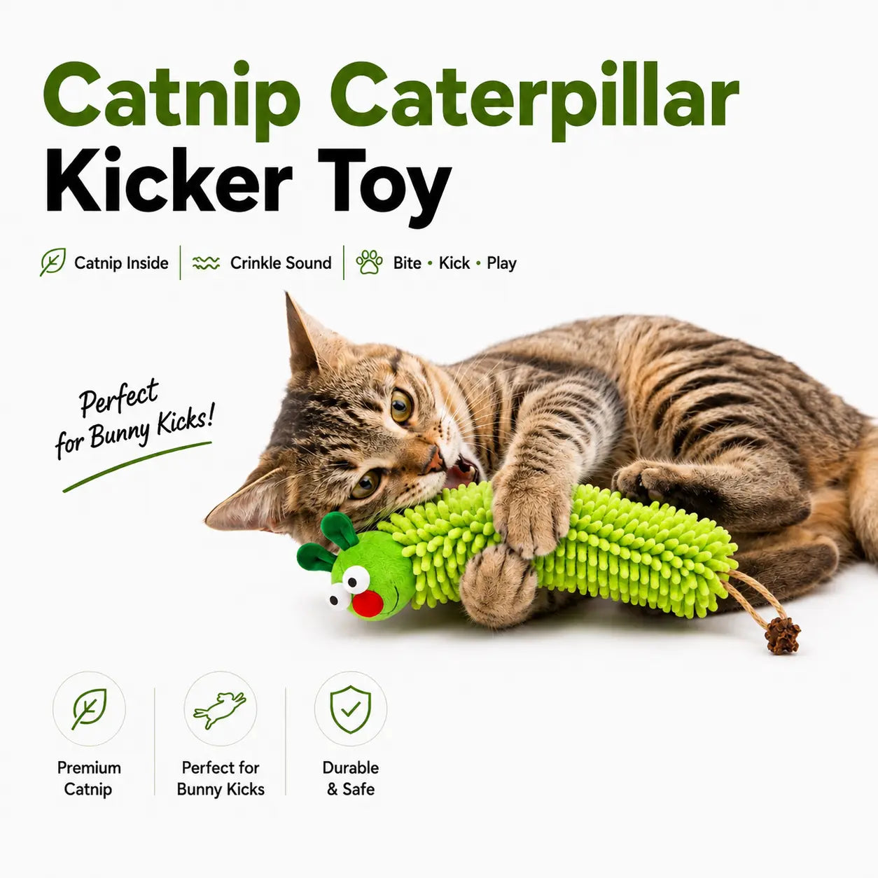Peluche de oruga Petmino Premium Catnip con cola de Silvervine