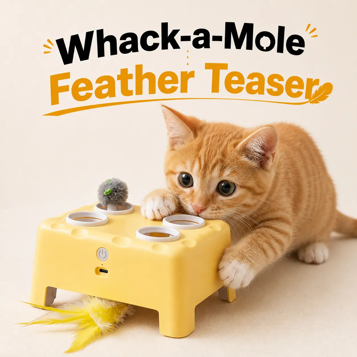 Juguete Interactivo 2 en 1 Petmino para Gatos: Atrapa al Ratón y Varita con Plumas con 3 Modos de Juego