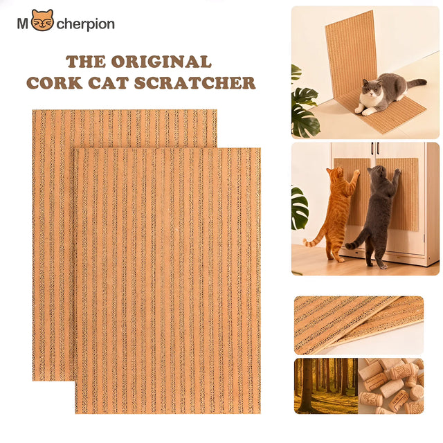 Mocherpion Natural Cork Cat Scratcher Board 2-Pack: Ideal for Multi-Cat Families, Eco-Friendly Strong Adhesive Backing, Wall, Sofa & Cabinet Door Mountable, Scratch-Resistant Easy to Clean, Doubles as Cat Scratcher & Cat Mat, Claw-Friendly Safe