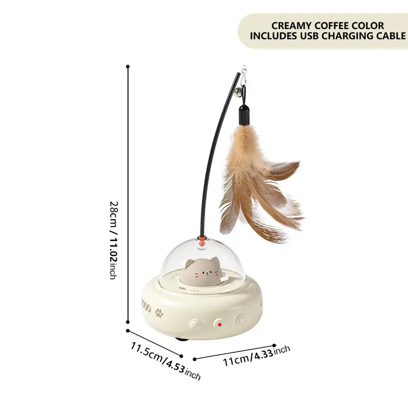 Smart Electric 2-In-1 Laser Feather Cat Toy Automatic Rotating Interactive Self Entertainment Boredom Relief Durable Anti-Demolition Indoor Play Toy for Furry Friends