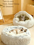 2-In-1 Cat & Cave Calming Anti-Anxiety for Indoor Cats & Small Dogs All Season Use Machine Washable Ultra Soft Lining Non Slip Durable Plush Camas Perros Winter Pet Costco Hotdog Tray Donut Bed Cozy Extra Large Cute Cartoon Fluffy Small Dog Bed